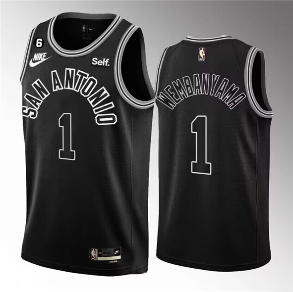Men's San Antonio Spurs #1 Victor Wembanyama Black 2022-23 Classic Edition With NO.6 Patch Stitched Basketball Jersey