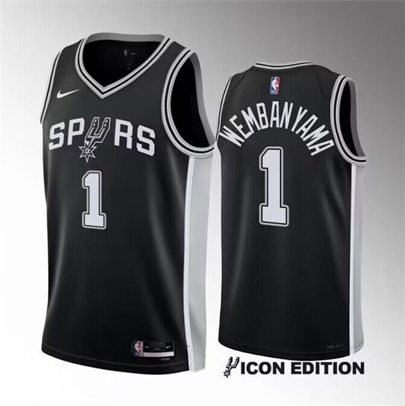Men's San Antonio Spurs #1 Victor Wembanyama Black 2022-23 Icon Edition Stitched Basketball Jerseys