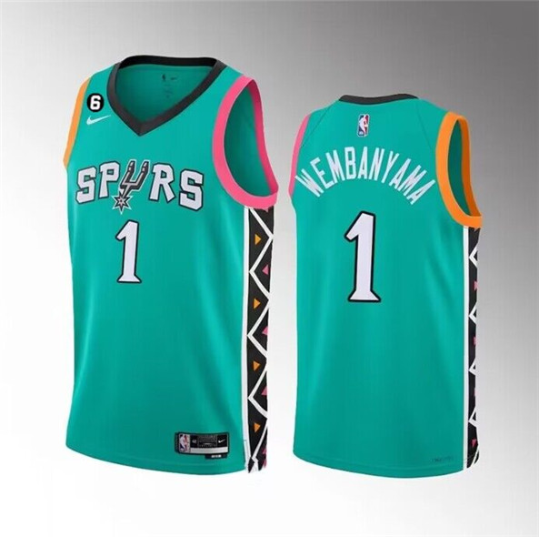 Men's San Antonio Spurs #1 Victor Wembanyama Teal 2022-23 City Edition Swingman With NO.6 Patch Stitched Basketball Jersey