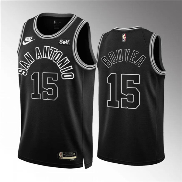 Men's San Antonio Spurs #15 Jamaree Bouyea Black Icon Edition Stitched Basketball Jerseys
