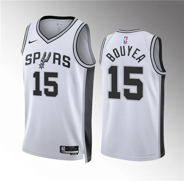 Men's San Antonio Spurs #15 Jamaree Bouyea White Association Edition Stitched Basketball Jersey