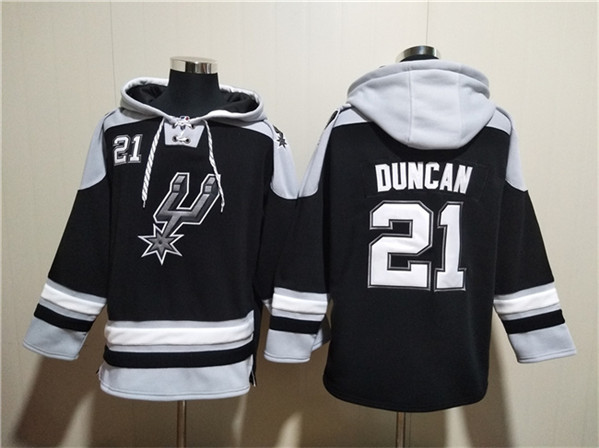 Men's San Antonio Spurs #21 Tim Duncan Black Ageless Must-Have Lace-Up Pullover Hoodie