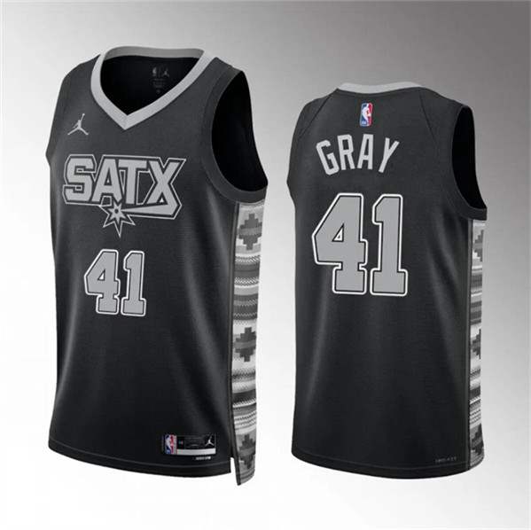Men's San Antonio Spurs #41 Raiquan Gray Black Statement Edition Stitched Basketball Jersey