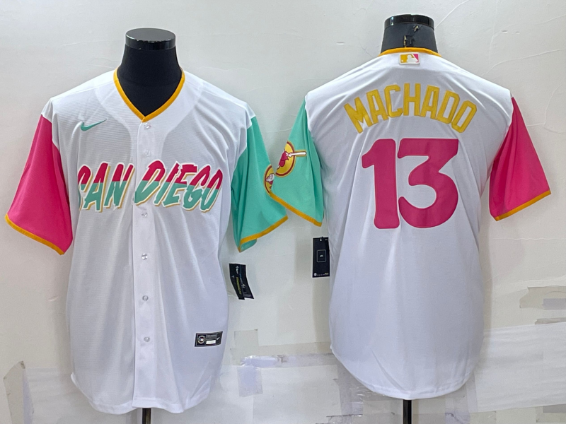Men's San Diego Padres #13 Manny Machado White 2022 City Connect Cool Base Stitched Jersey
