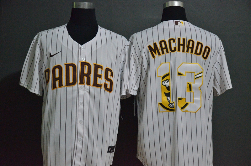 Men's San Diego Padres #13 Manny Machado White Team Logo Stitched MLB Cool Base Nike Jersey