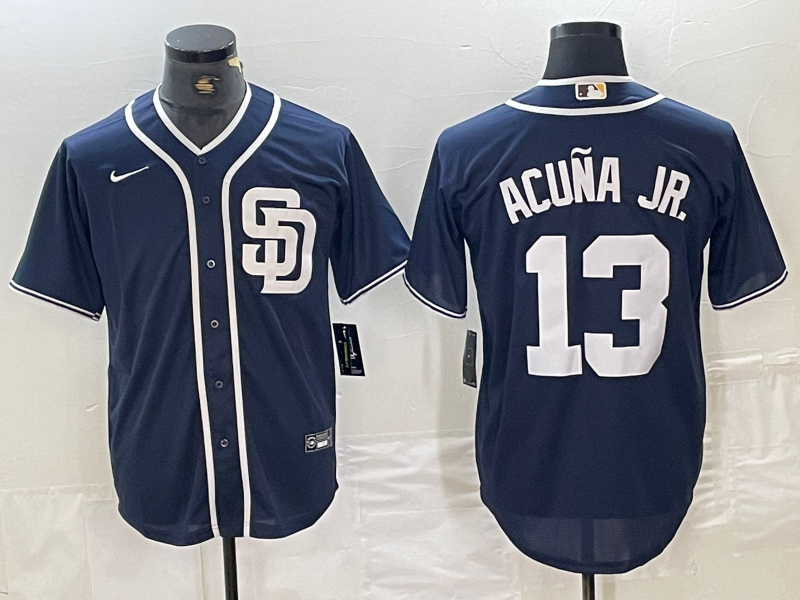 Men's San Diego Padres #13 Ronald Acuna Jr Navy Blue Cool Base Stitched Baseball Jersey