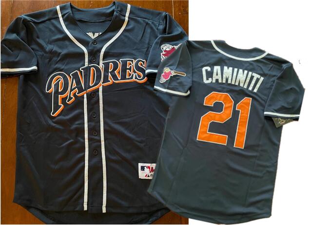 Men's San Diego Padres #21 Ken Caminiti Retired Navy Blue Throwback Stitched Jersey