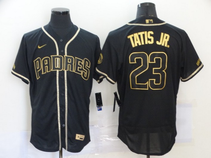Men's San Diego Padres #23 Fernando Tatis Jr. Black With Gold Stitched MLB Flex Base Nike Jersey