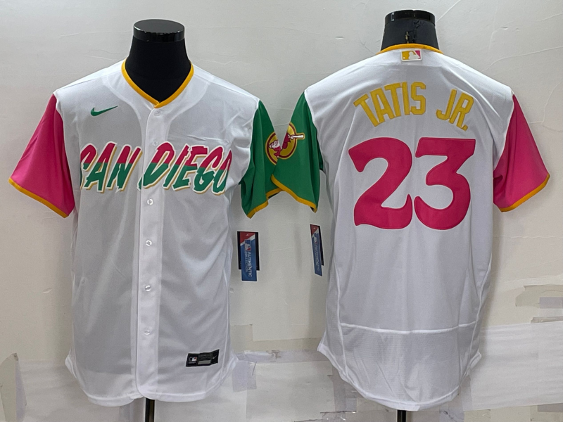 Men's San Diego Padres #23 Fernando Tatis Jr White 2022 City Connect Flex Base Stitched Jersey