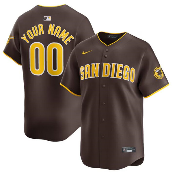 Men's San Diego Padres Customized Brown 2024 Away Limited Stitched Jersey