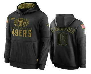 Men's San Francisco 49ers #10 Jimmy Garoppolo Black 2020 Salute To Service Sideline Performance Pullover Hoodie