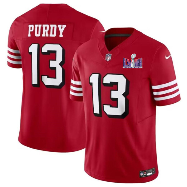 Men's San Francisco 49ers #13 Brock Purdy New Red 2024 F.U.S.E. Super Bowl LVIII Patch Vapor Untouchable Limited Football Stitched Jersey