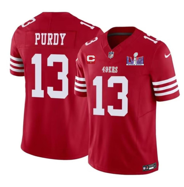 Men's San Francisco 49ers #13 Brock Purdy Red 2024 F.U.S.E. Super Bowl LVIII Patch And 1-star C Patch Vapor Untouchable Limited Football Stitched Jersey