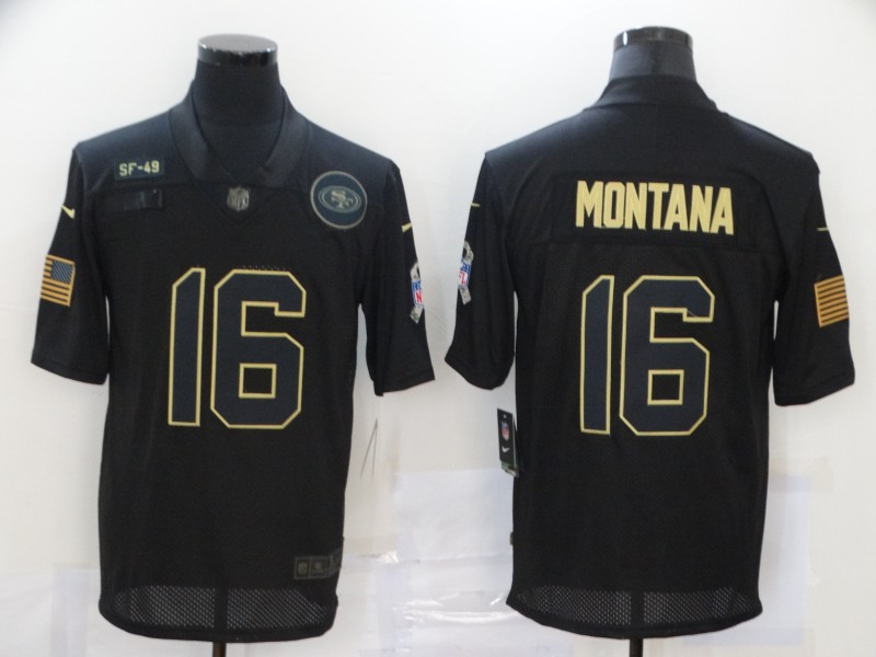 Men's San Francisco 49ers #16 Joe Montana Black 2020 Salute To Service Stitched NFL Nike Limited Jersey