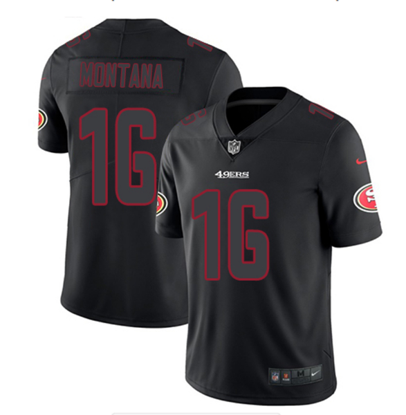 Men's San Francisco 49ers #16 Joe Montana Black Impact Limited Stitched Jersey
