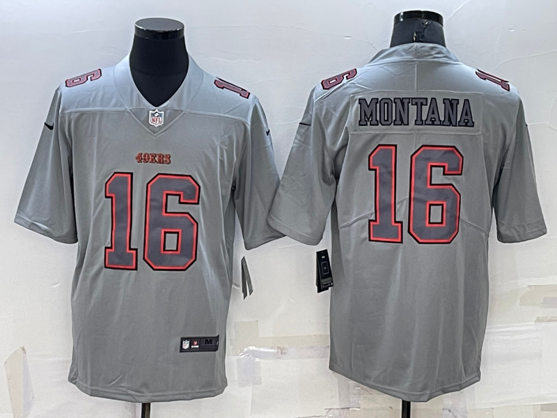 Men's San Francisco 49ers #16 Joe Montana Grey Atmosphere Fashion 2022 Vapor Untouchable Stitched Limited Jersey