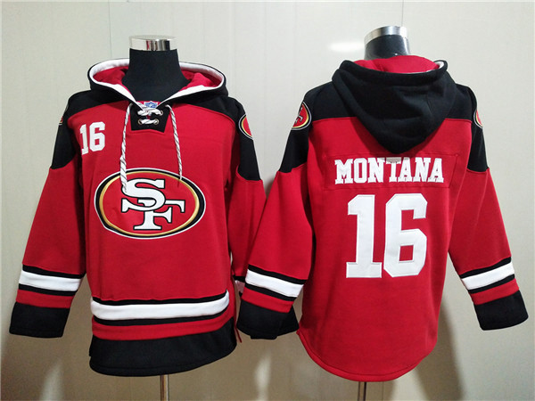 Men's San Francisco 49ers #16 Joe Montana Red All Stitched Sweatshirt Hoodie