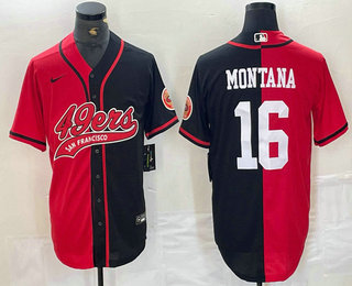 Men's San Francisco 49ers #16 Joe Montana Red Black Two Tone Cool Base Stitched Baseball Jersey