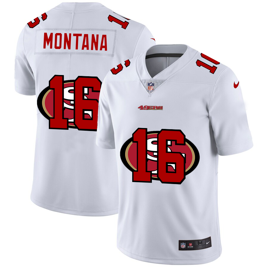 Men's San Francisco 49ers #16 Joe Montana White 2020 Shadow Logo Vapor Untouchable Stitched NFL Nike Limited Jersey