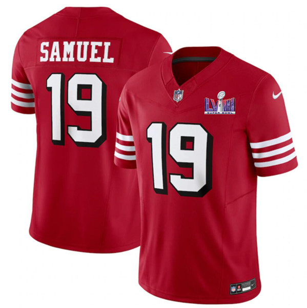 Men's San Francisco 49ers #19 Deebo Samuel New Red 2024 F.U.S.E. Super Bowl LVIII Patch Vapor Untouchable Limited Football Stitched Jersey