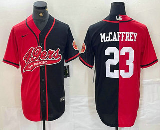 Men's San Francisco 49ers #23 Christian McCaffrey Red Black Two Tone Cool Base Stitched Baseball Jersey