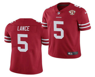 Men's San Francisco 49ers #5 Trey Lance Red 2021 75th Anniversary Vapor Untouchable Limited Stitched NFL Jersey