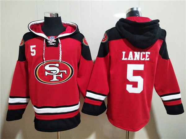 Men's San Francisco 49ers #5 Trey Lance Red All Stitched Sweatshirt Hoodie