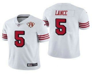 Men's San Francisco 49ers #5 Trey Lance White 2021 75th Anniversary Color Rush Stitched NFL Jersey