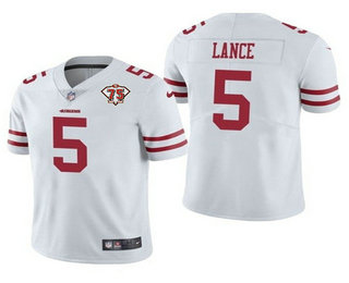 Men's San Francisco 49ers #5 Trey Lance White 2021 75th Anniversary Vapor Untouchable Limited Stitched NFL Jersey