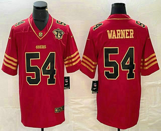 Men's San Francisco 49ers #54 Bobby Wagner Red 75th Patch Golden Edition Stitched Nike Limited Jersey
