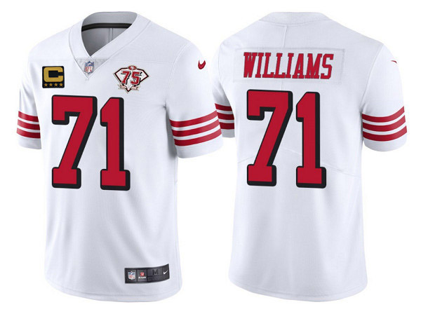 Men's San Francisco 49ers #71 Trent Williams White 75th Anniversary With C Patch Vapor Untouchable Limited Stitched Football Jersey