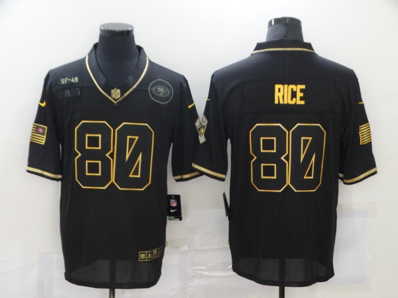 Men's San Francisco 49ers #80 Jerry Rice Black Gold 2020 Salute To Service Stitched NFL Nike Limited Jersey