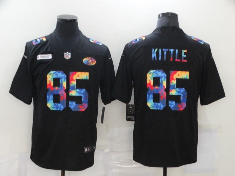Men's San Francisco 49ers #85 George Kittle Multi-Color Black 2020 NFL Crucial Catch Vapor Untouchable Nike Limited Jersey