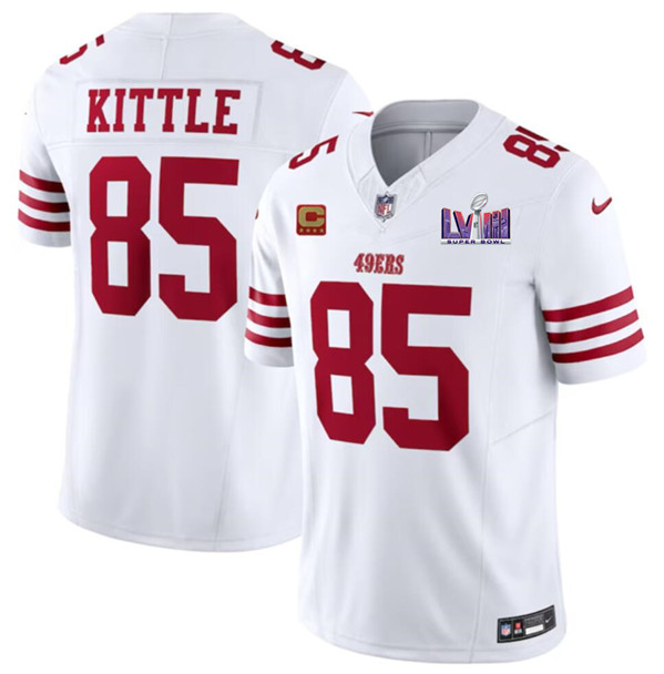 Men's San Francisco 49ers #85 George Kittle White 2024 F.U.S.E. Super Bowl LVIII Patch And 4-star C Patch Vapor Untouchable Limited Football Stitched Jersey