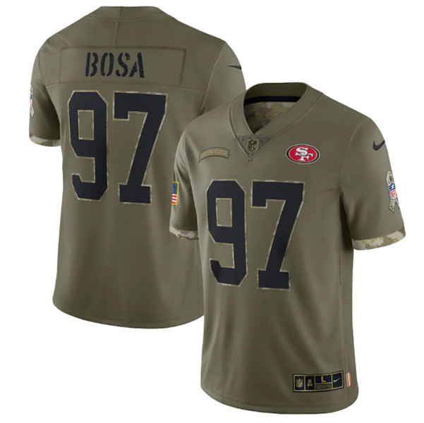 Men's San Francisco 49ers #97 Nick Bosa 2022 Olive Salute To Service Limited Stitched Jersey