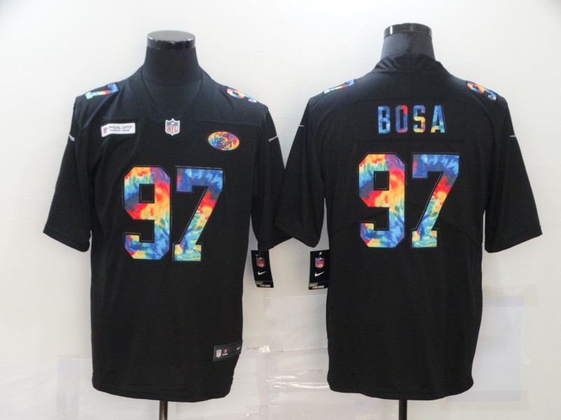 Men's San Francisco 49ers #97 Nick Bosa Multi-Color Black 2020 NFL Crucial Catch Vapor Untouchable Nike Limited Jersey
