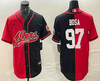 Men's San Francisco 49ers #97 Nick Bosa Red Black Two Tone Cool Base Stitched Baseball Jersey