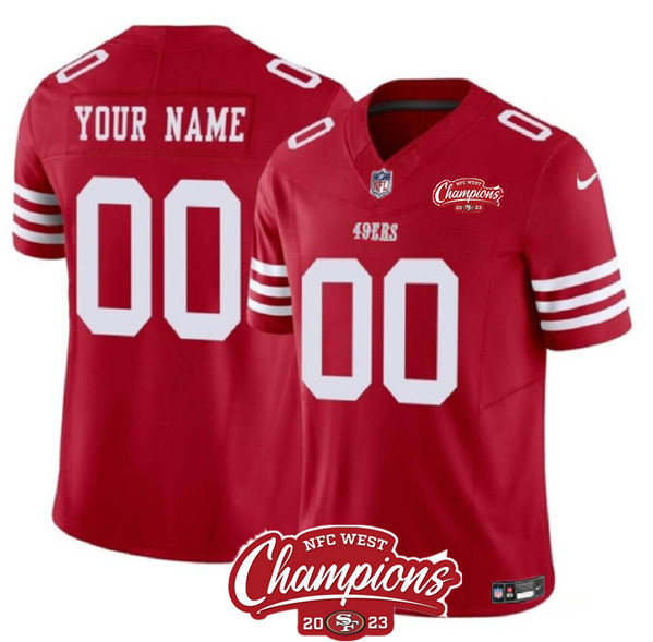 Men's San Francisco 49ers Active Player Custom Red 2023 F.U.S.E. NFC West Champions Patch Football Stitched Jersey