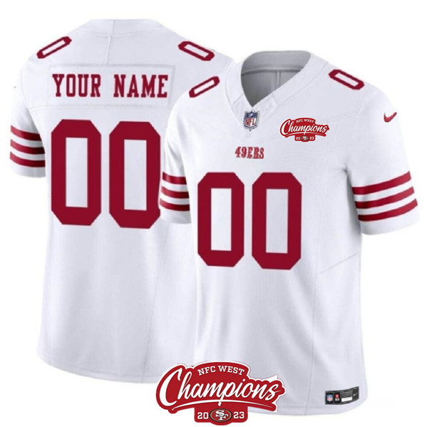 Men's San Francisco 49ers Active Player Custom White 2023 F.U.S.E. NFC West Champions Patch Football Stitched Jersey