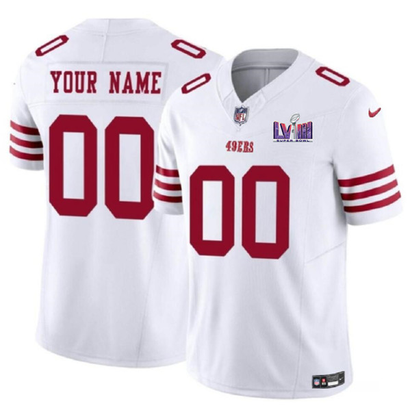 Men's San Francisco 49ers Active Player Custom White 2024 F.U.S.E. Super Bowl LVIII Patch Vapor Untouchable Limited Football Stitched Jersey