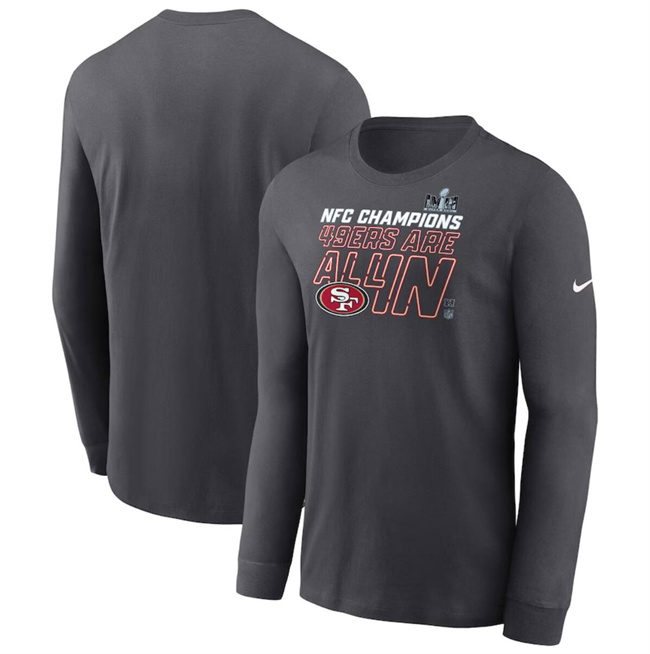 Men's San Francisco 49ers Anthracite 2023 NFC Champions Locker Room Trophy Collection Long Sleeve T-Shirt