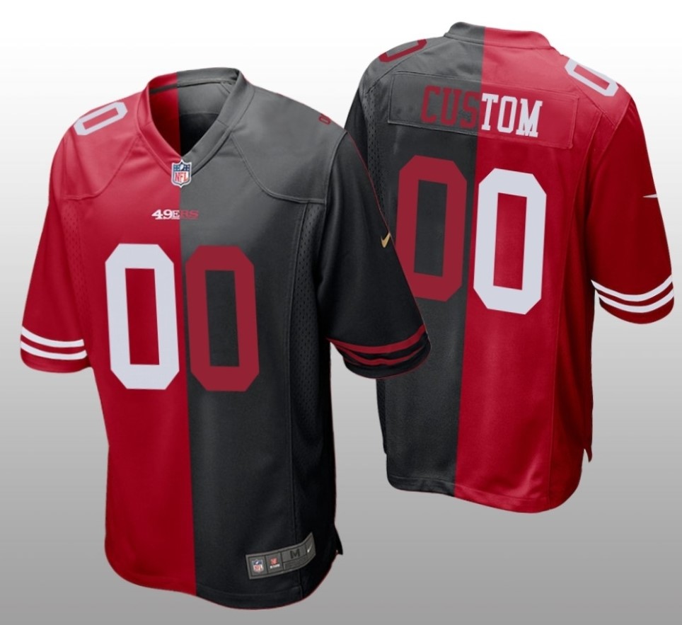 Men's San Francisco 49ers Customized Red Black Split Stitched Jersey