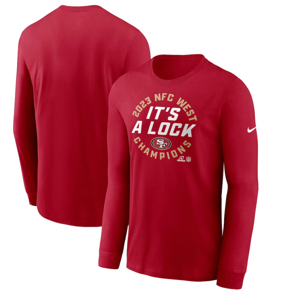 Men's San Francisco 49ers Scarlet 2023 NFC West Division Champions Locker Room Trophy Collection Long Sleeve T-Shirt