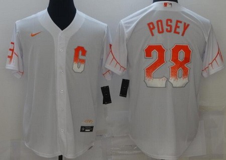 Men's San Francisco Giants #28 Buster Posey White 2021 City Connect Stitched MLB Cool Base Nike Jersey