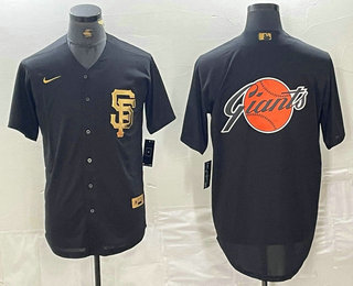 Men's San Francisco Giants Team Big Logo Black Gold Cool Base Stitched Baseball Jerseys