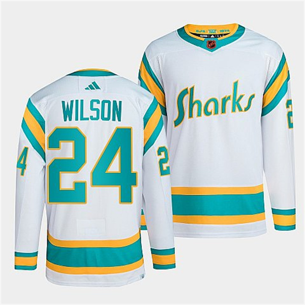 Men's San Jose Sharks #24 Doug Wilson White 2022 Reverse Retro Stitched Jersey