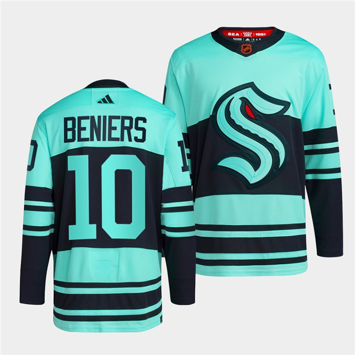 Men's Seattle Kraken #10 Matty Beniers Ice Blue 2022-23 Reverse Retro Stitched Jersey
