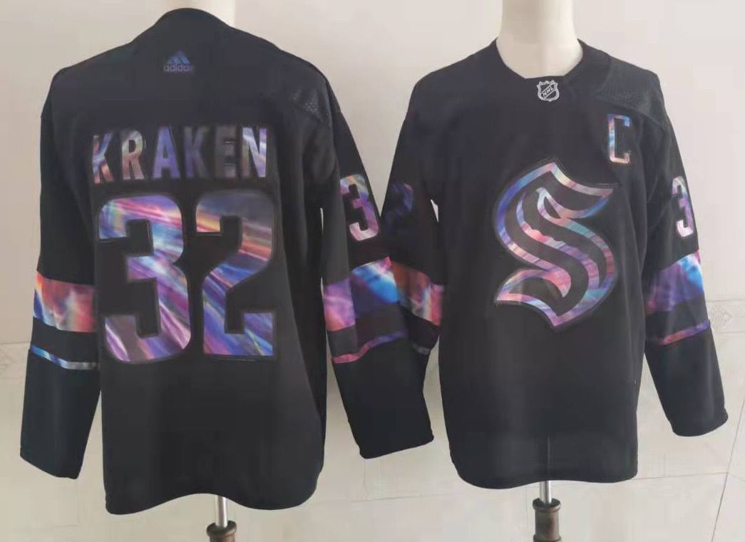Men's Seattle Kraken #32 Kraken Black Iridescent Holographic Authentic Jersey