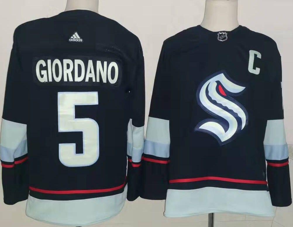 Men's Seattle Kraken #5 Mark Giordano with C patch Navy Blue Home Adidas Stitched NHL Jersey