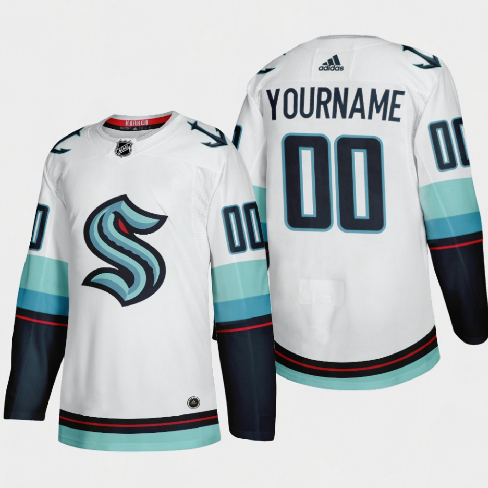 Men's Seattle Kraken Custom Adidas 2021-22 White Away Stitched NHL Jersey